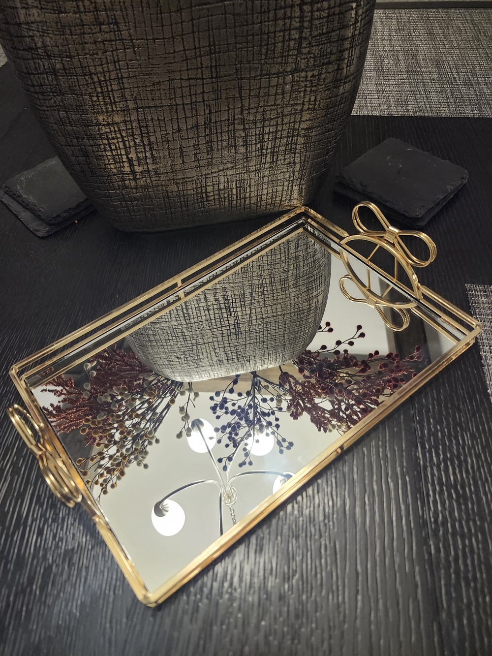 Gold Bow Mirror Tray - Picture 3 of 14